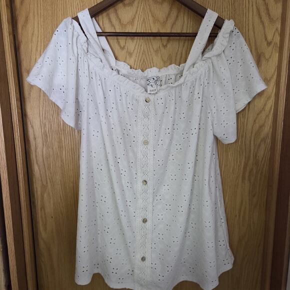 Naif By Anthropologie White Off The Shoulder Eyelet Top Size 2X - Picture 1 of 7